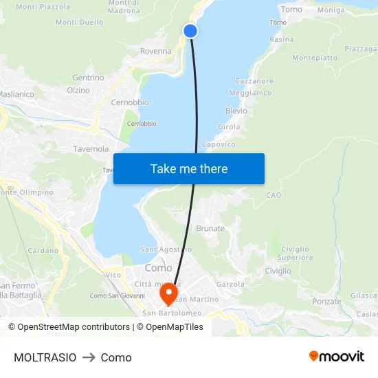 Moltrasio to Como map