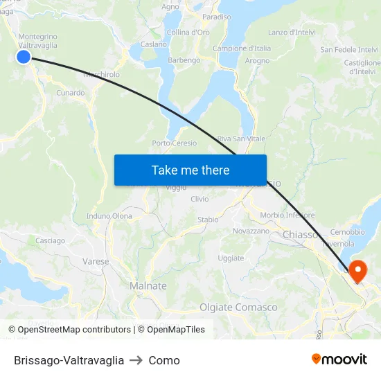 Brissago-Valtravaglia to Como map