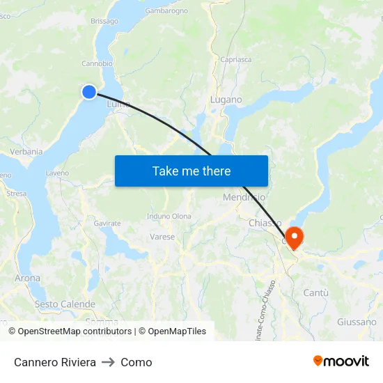 Cannero Riviera to Como map