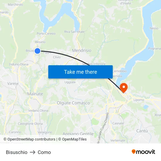 Bisuschio to Como map