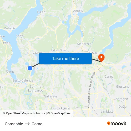 Comabbio to Como map