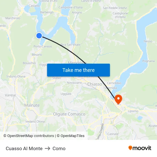 Cuasso Al Monte to Como map