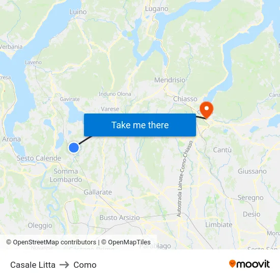Casale Litta to Como map