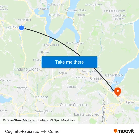 Cugliate-Fabiasco to Como map