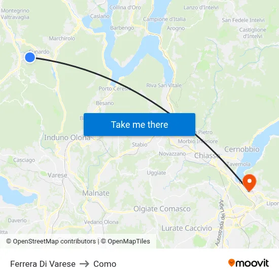 Ferrera Di Varese to Como map