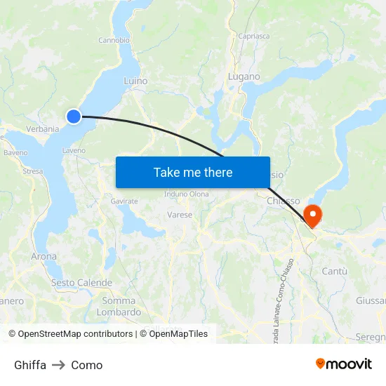 Ghiffa to Como map