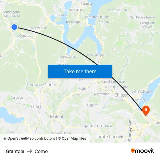 Grantola to Como map