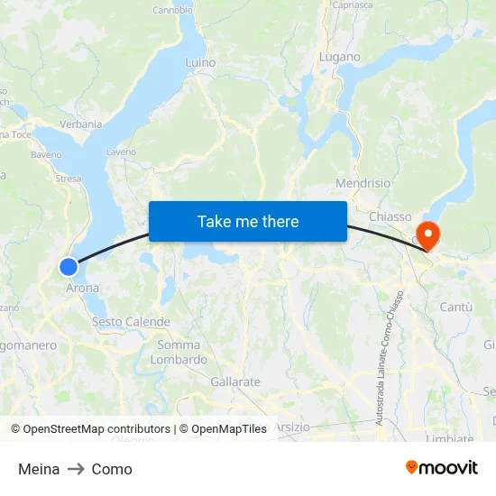 Meina to Como map