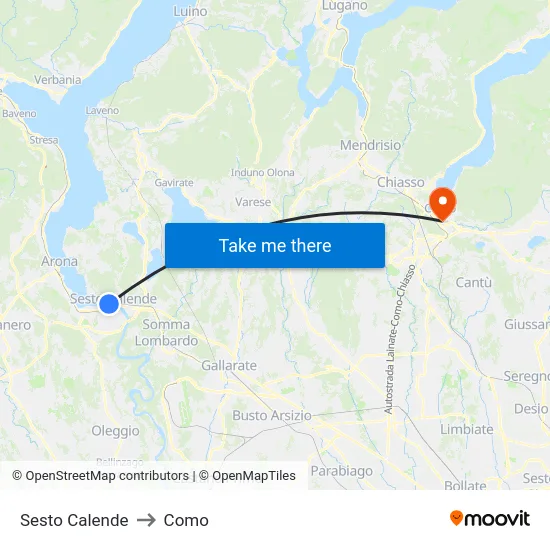 Sesto Calende to Como map