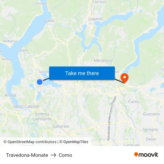 Travedona-Monate to Como map