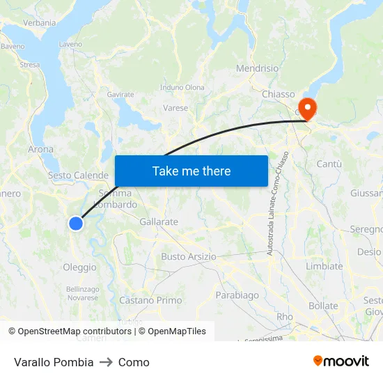 Varallo Pombia to Como map