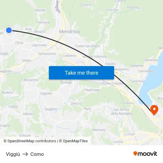 Viggiù to Como map