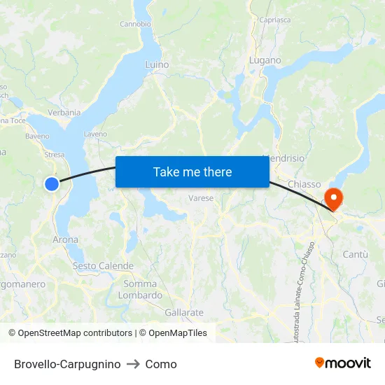 Brovello-Carpugnino to Como map