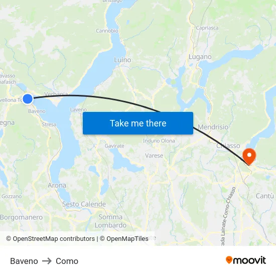 Baveno to Como map