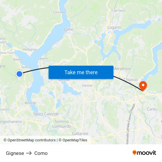 Gignese to Como map