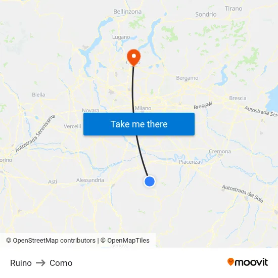 Ruino to Como map