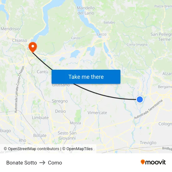 Bonate Sotto to Como map