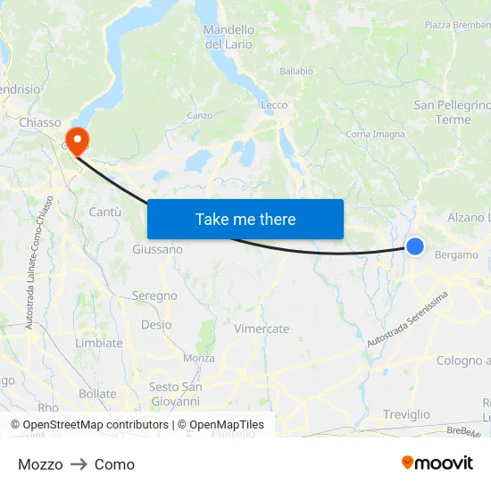 Mozzo to Como map
