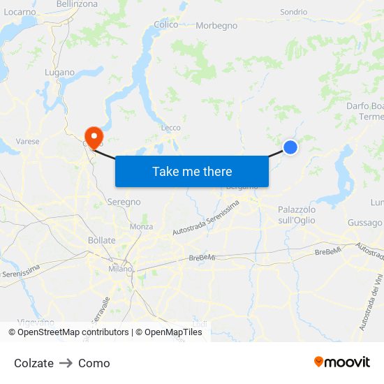 Colzate to Como map