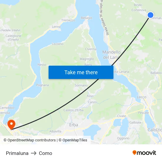 Primaluna to Como map