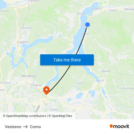 Vestreno to Como map