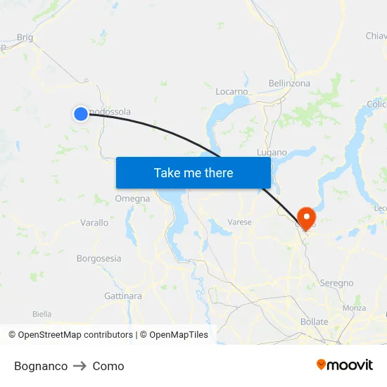Bognanco to Como map