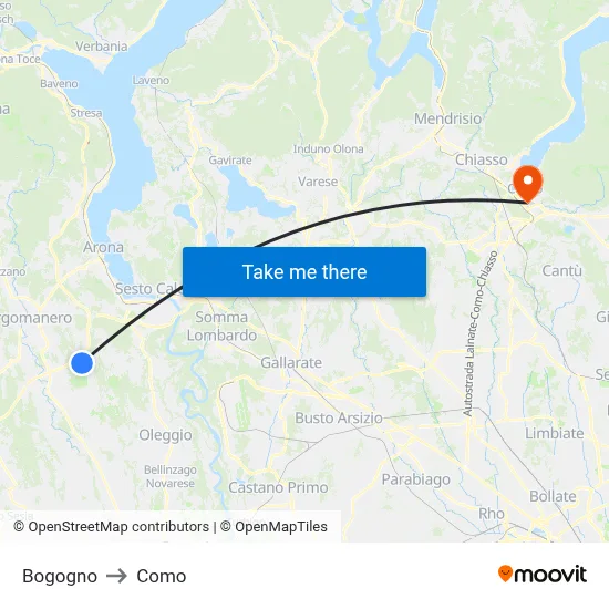 Bogogno to Como map