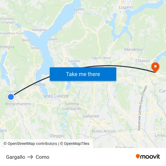 Gargallo to Como map
