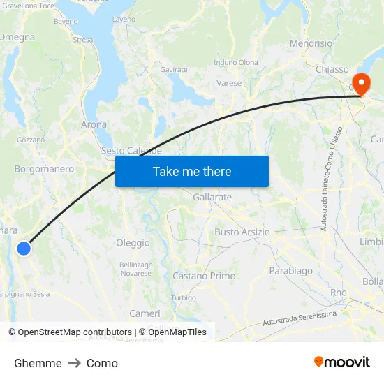 Ghemme to Como map