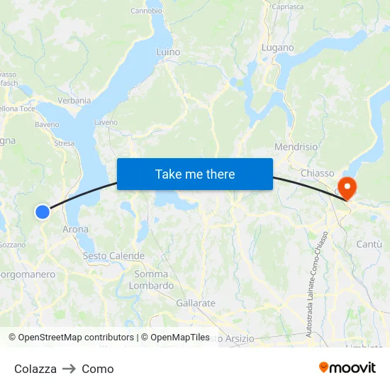 Colazza to Como map
