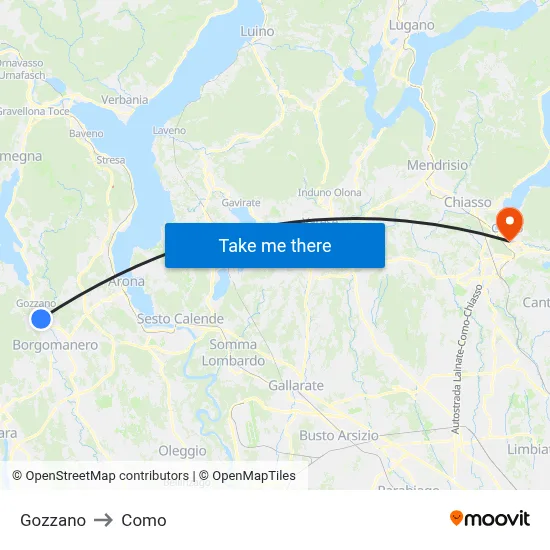 Gozzano to Como map