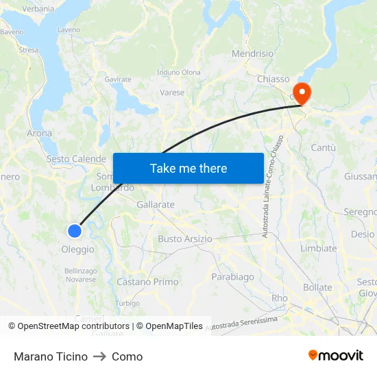 Marano Ticino to Como map