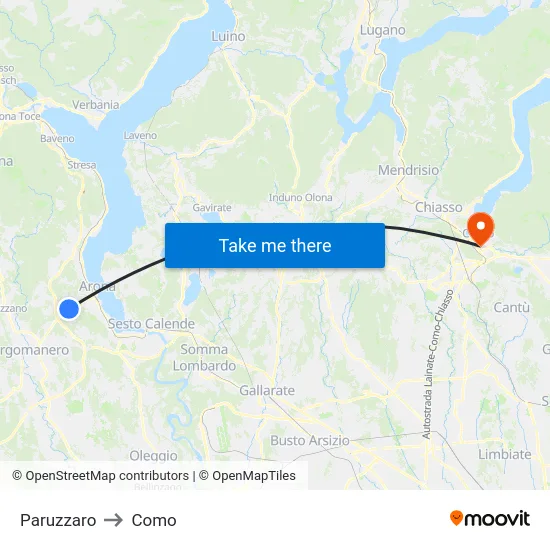 Paruzzaro to Como map