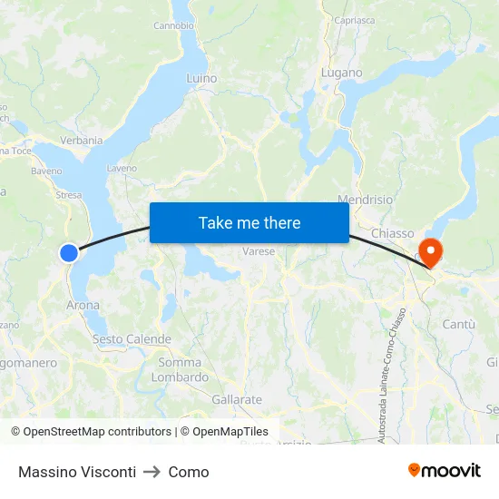 Massino Visconti to Como map