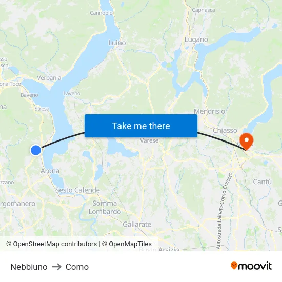 Nebbiuno to Como map