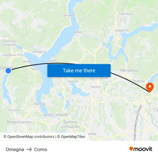 Omegna to Como map