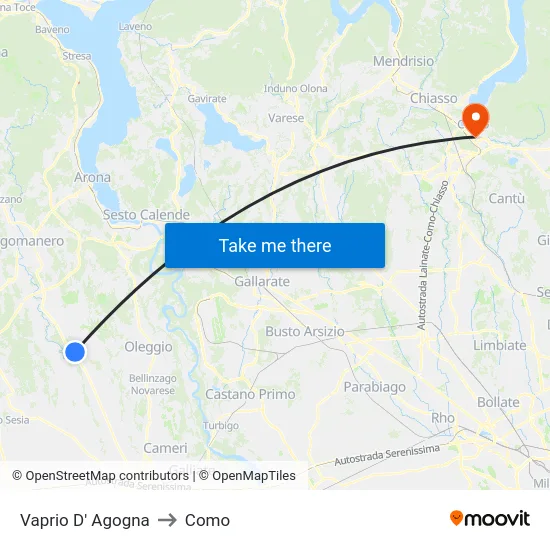 Vaprio D' Agogna to Como map