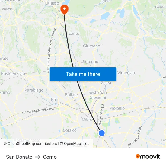 San Donato to Como map
