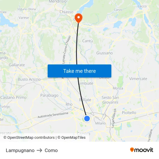 Lampugnano to Como map