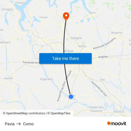 Pavia to Como map
