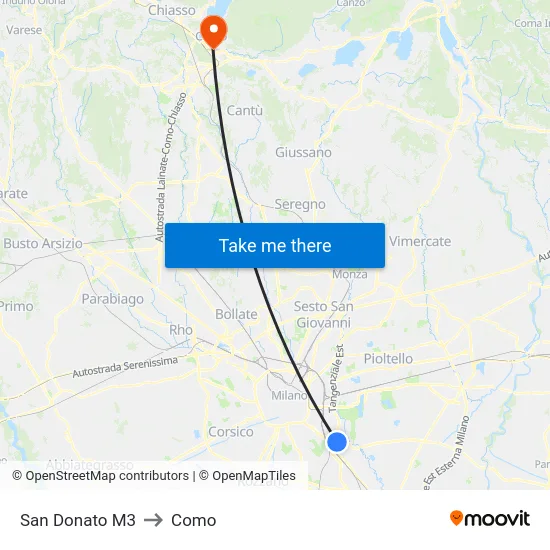 San Donato M3 to Como map