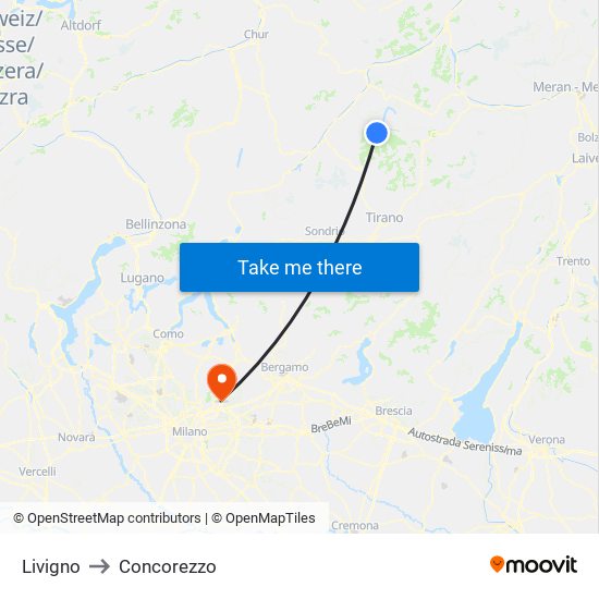 Livigno to Concorezzo map
