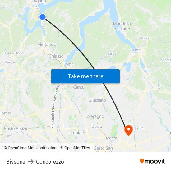 Bissone to Concorezzo map