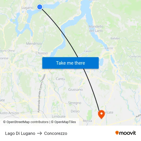 Lake of Lugano to Concorezzo map