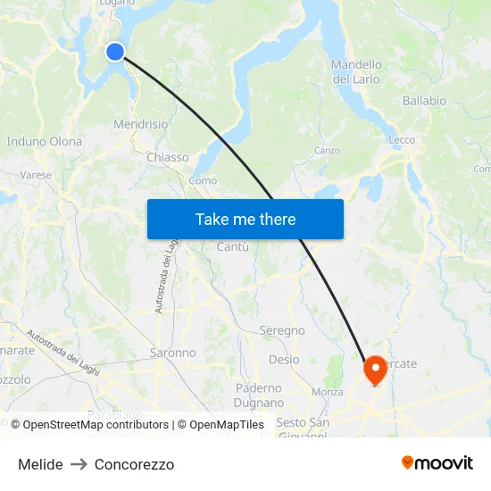 Melide to Concorezzo map