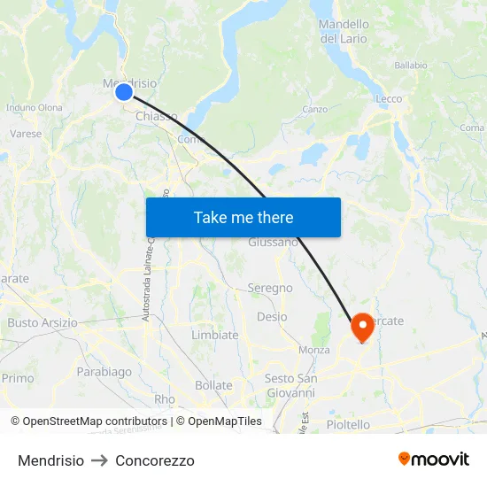 Mendrisio to Concorezzo map