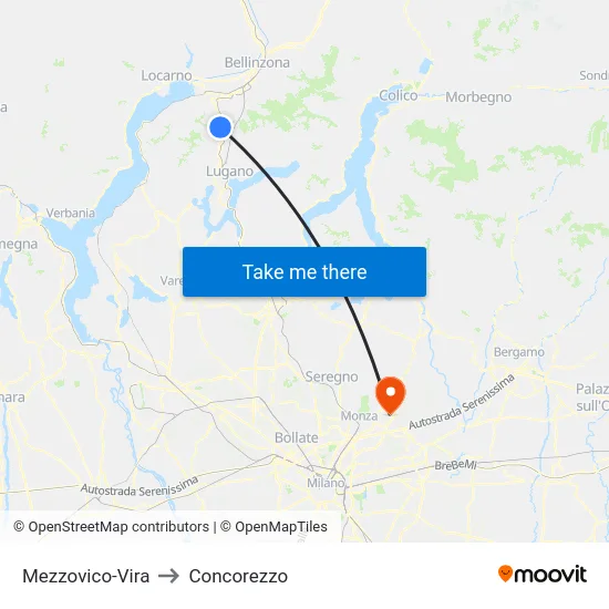 Mezzovico-Vira to Concorezzo map