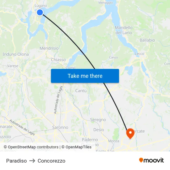 Paradiso to Concorezzo map