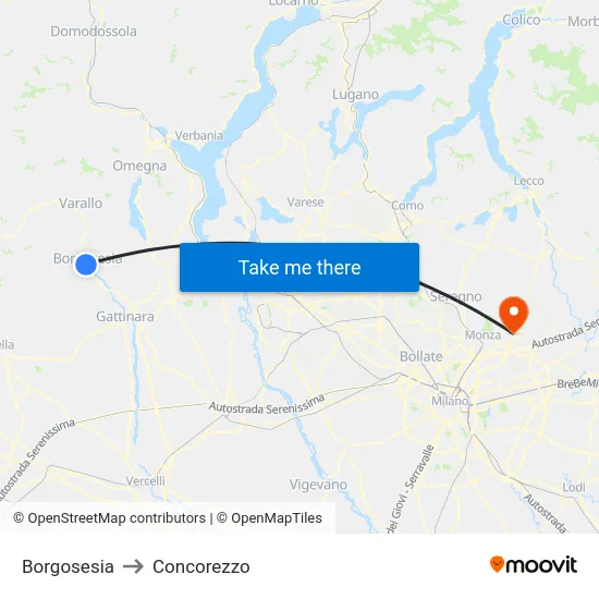 Borgosesia to Concorezzo map