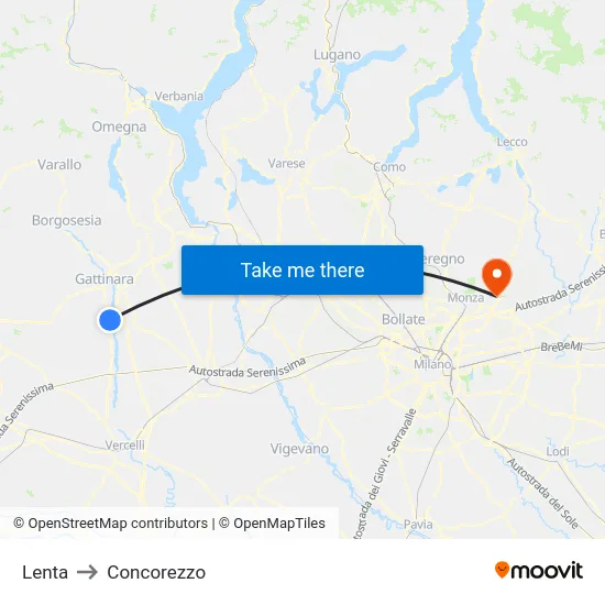 Lenta to Concorezzo map